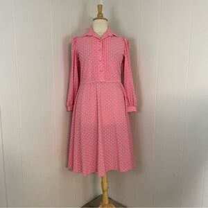 Vintage Polka Dot Long Sleeve A-Line Midi Dress